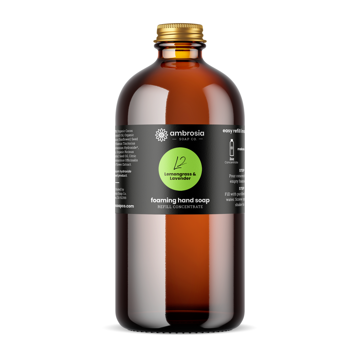 Family Size: L2 Lemongrass Lavender Soap Concentrate, Glass Packaging