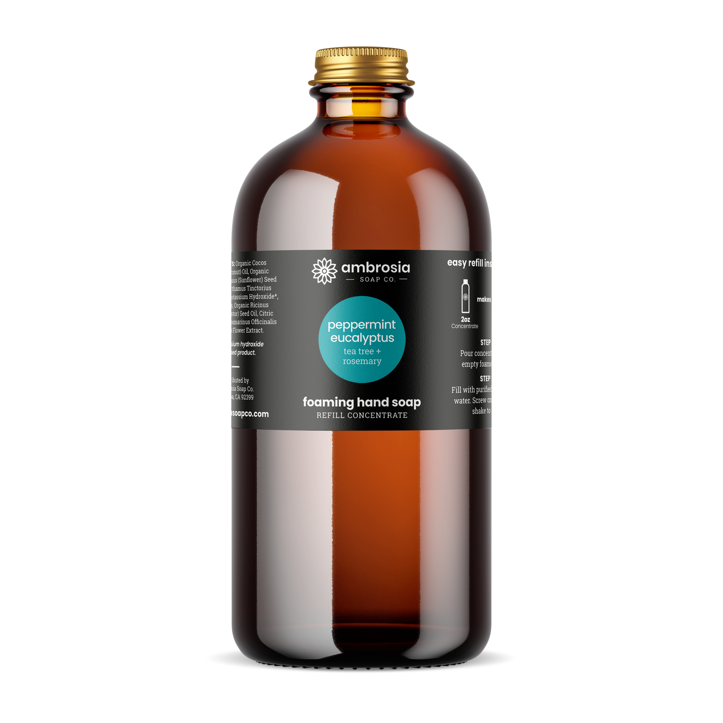 Family Size: Peppermint Eucalyptus Soap Concentrate, Glass Packaging