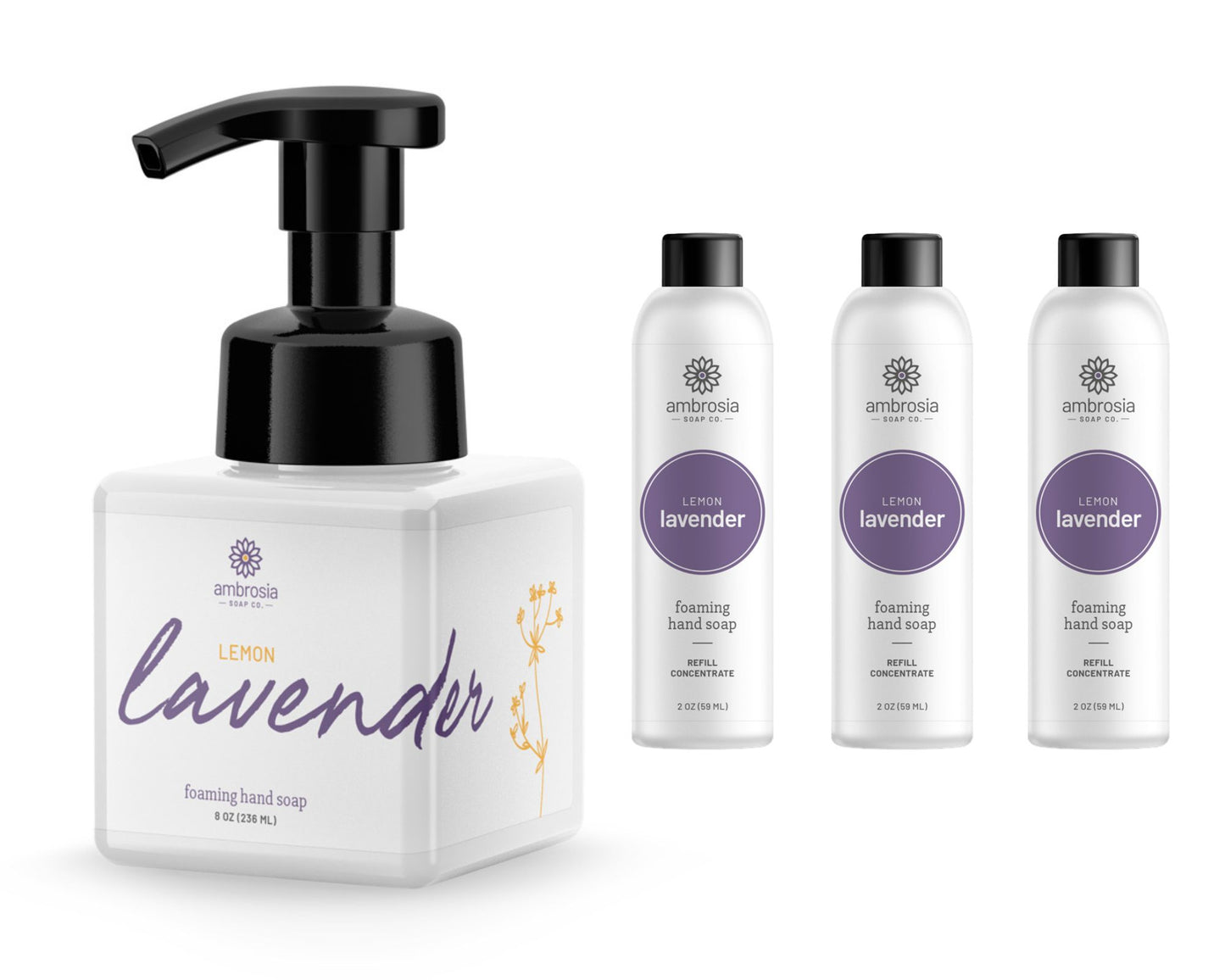 Lemon Lavender Scripted Dispenser with 3 Concentrates