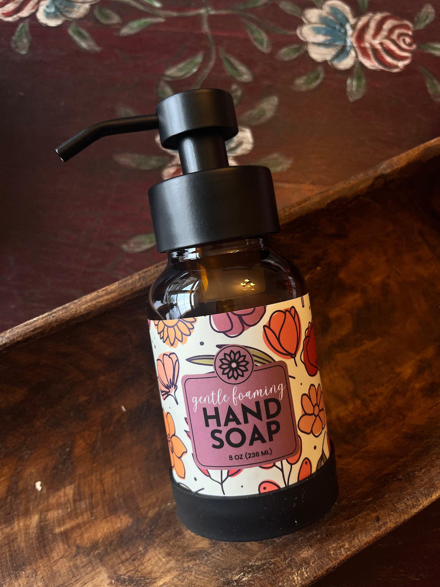 Glass Foaming Dispenser, Whimsical Flowers