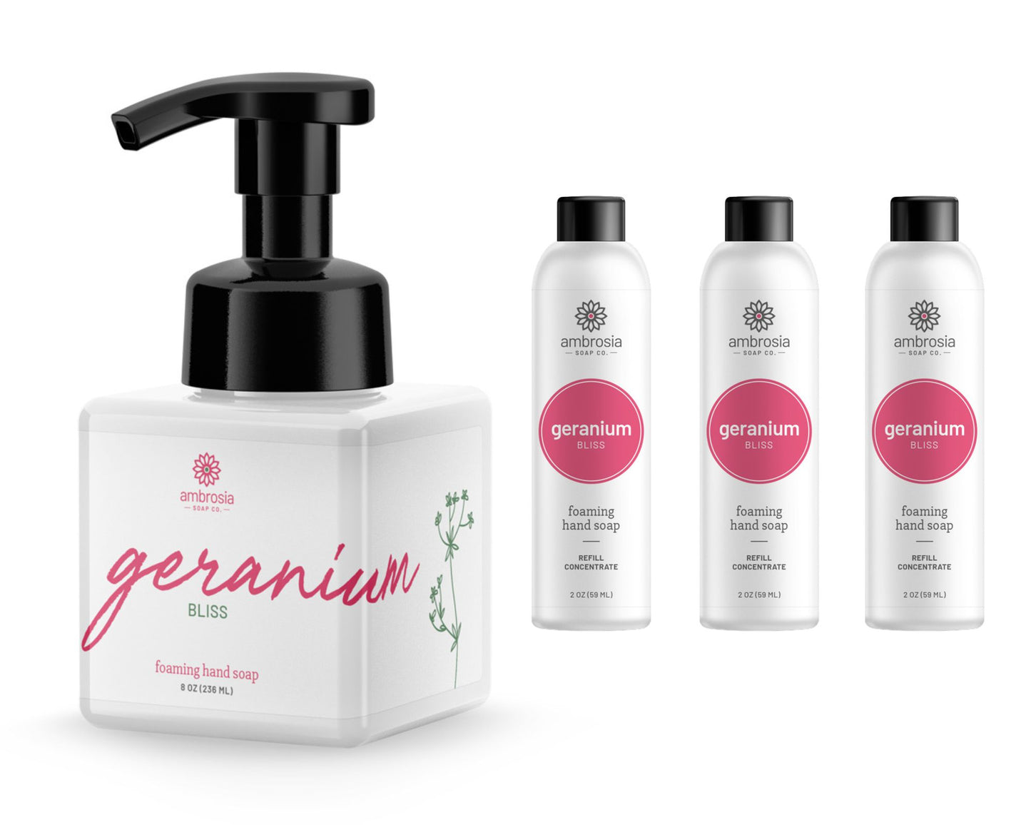 Geranium Bliss Scripted Dispenser with 3 Concentrates